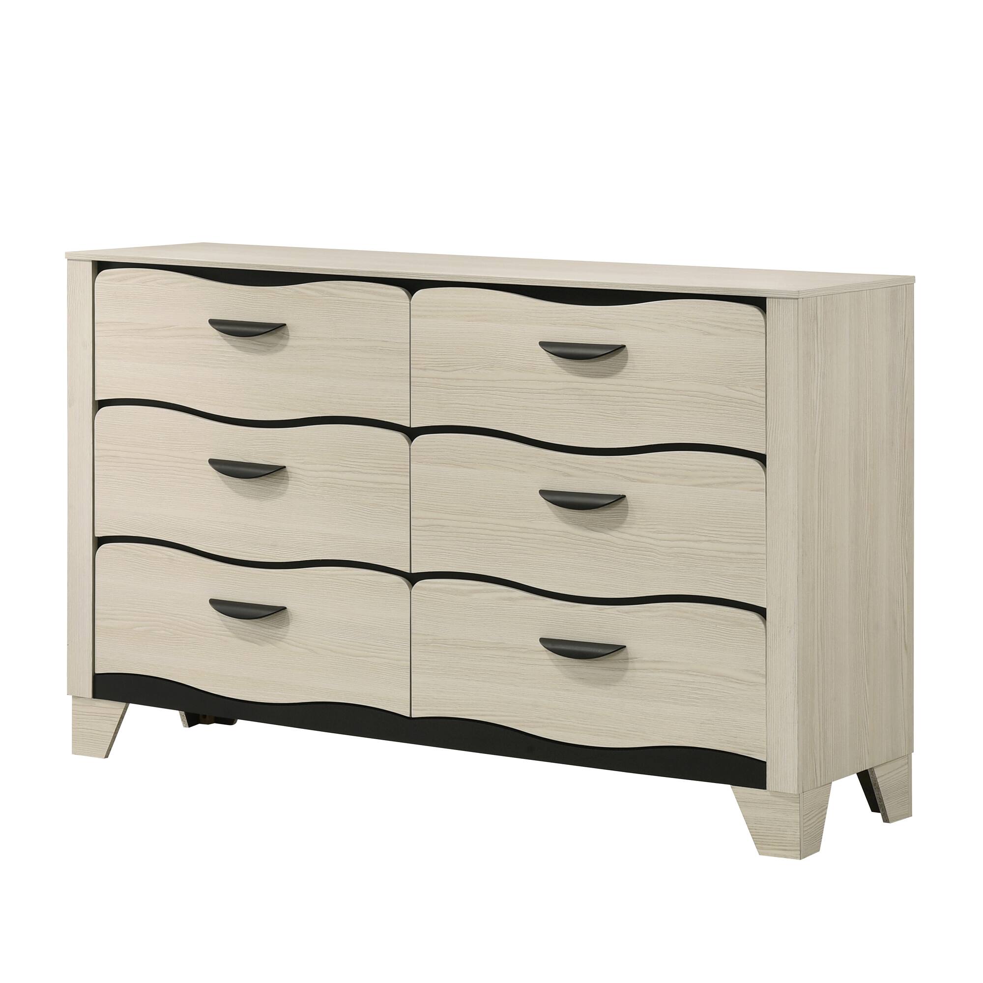 Left. Kings Brand Furniture - Kings Brand Furniture Brielle 6-Drawer Dresser with Mirror, Engineered Wood and Contemporary Design - White/Dark Brown.