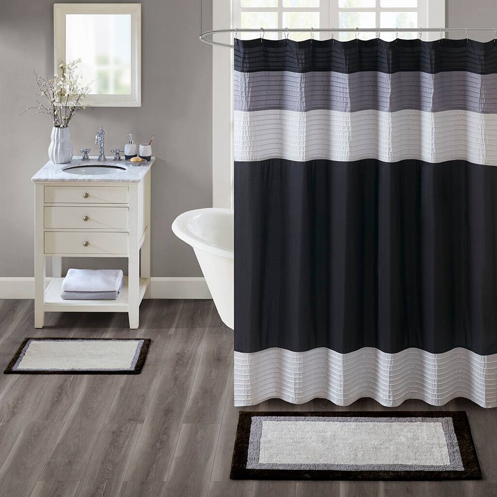 Angle. APRILSOUL - 100 Cotton Tufted Bath Mat 05 Medium Pile Soft Absorbent Quick Dry Non Skid - Black.
