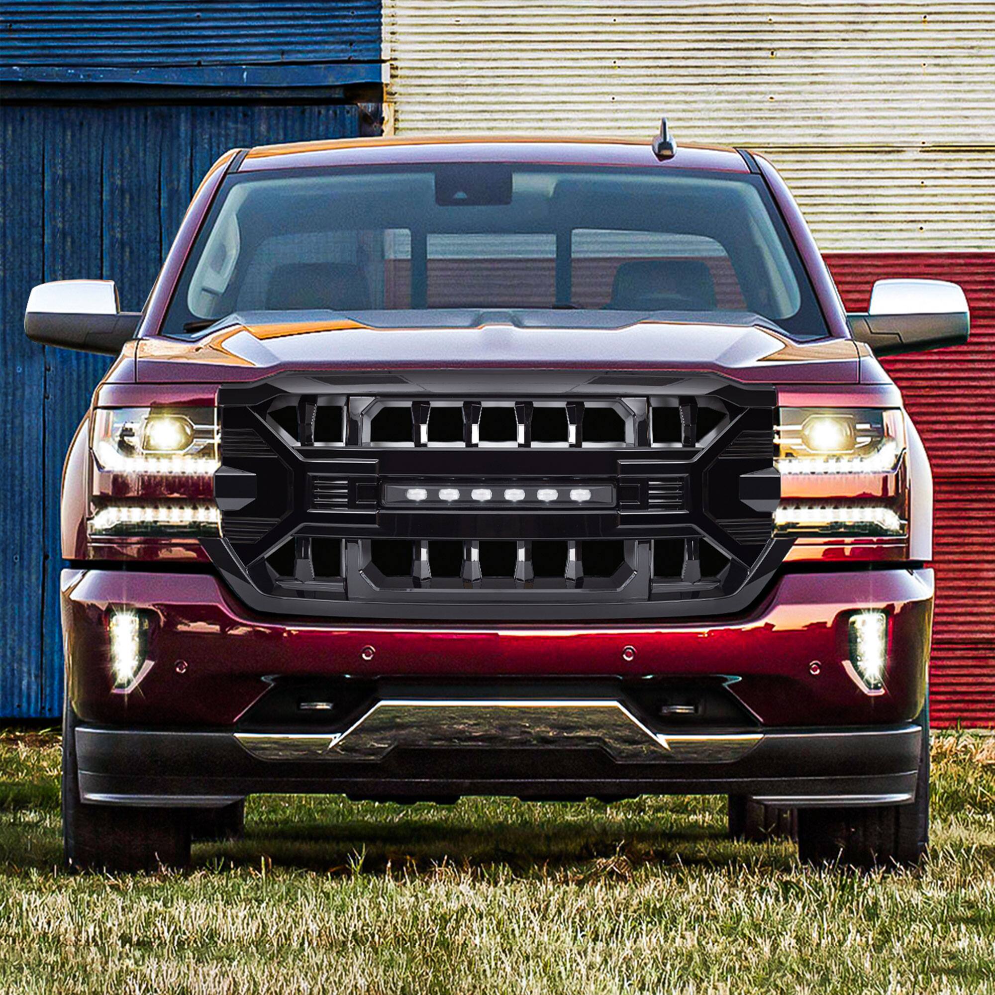 Alt View 5. AMERICAN MODIFIED - AMERICAN MODIFIED Armor Grille for 2016-2019 Chevy Silverado 1500, Glossy Black - Glossy Black.