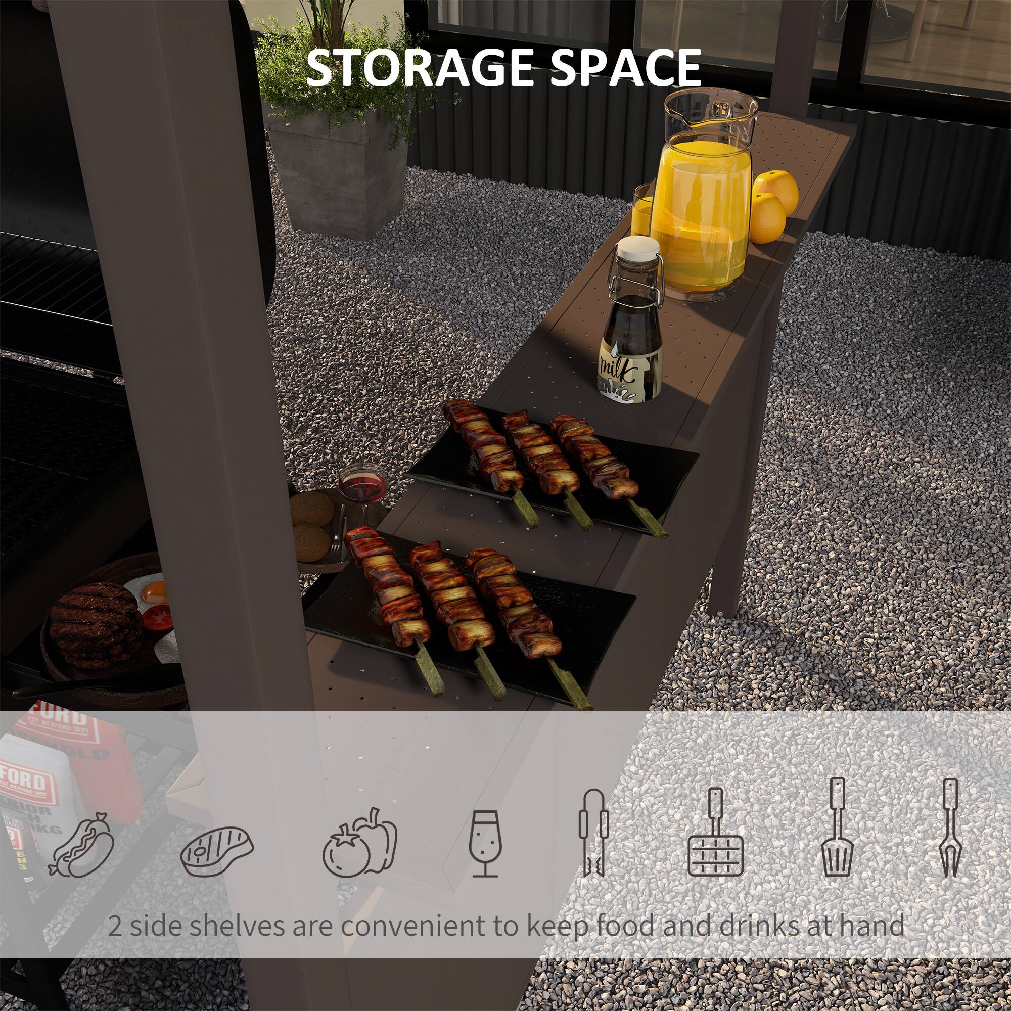 STORAGE SPACE 2 side shelves are convenient to keep food and drinks at hand