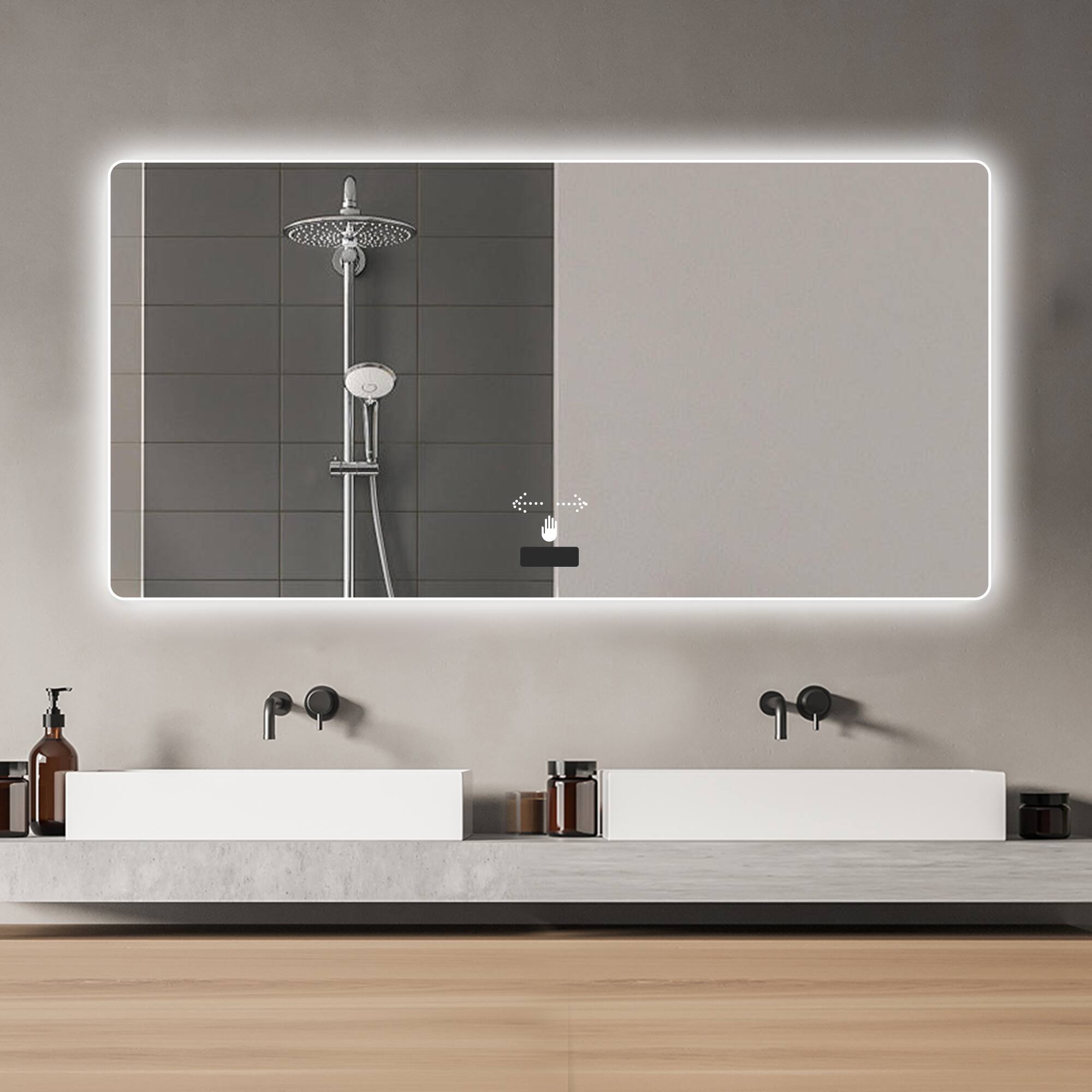 Alt View 1. Ecooso - 48x32in Frameless LED Bathroom Mirror, Backlit, Tri-Color Dimming, Waterproof, Anti-Fog Sensor - Silver.