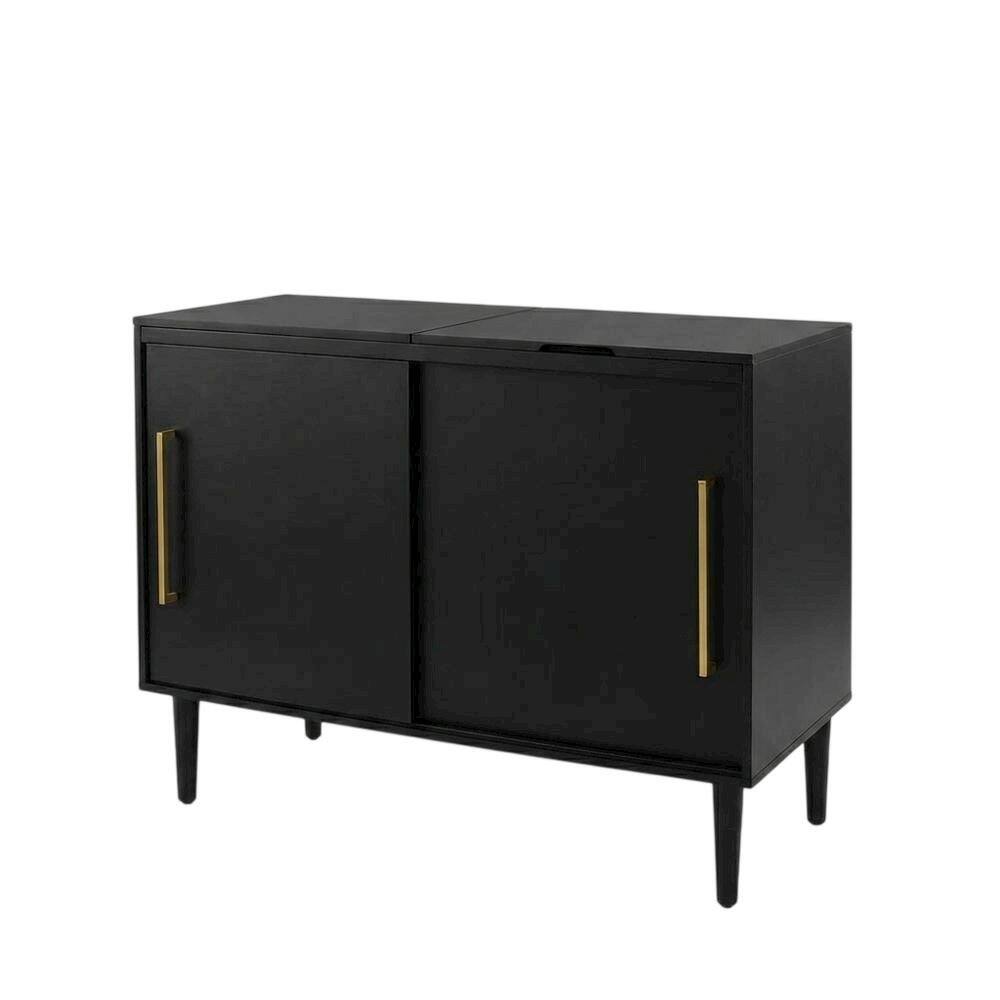 Back. FurniFact - Black Large Record Player Cabinet - Matte Black.