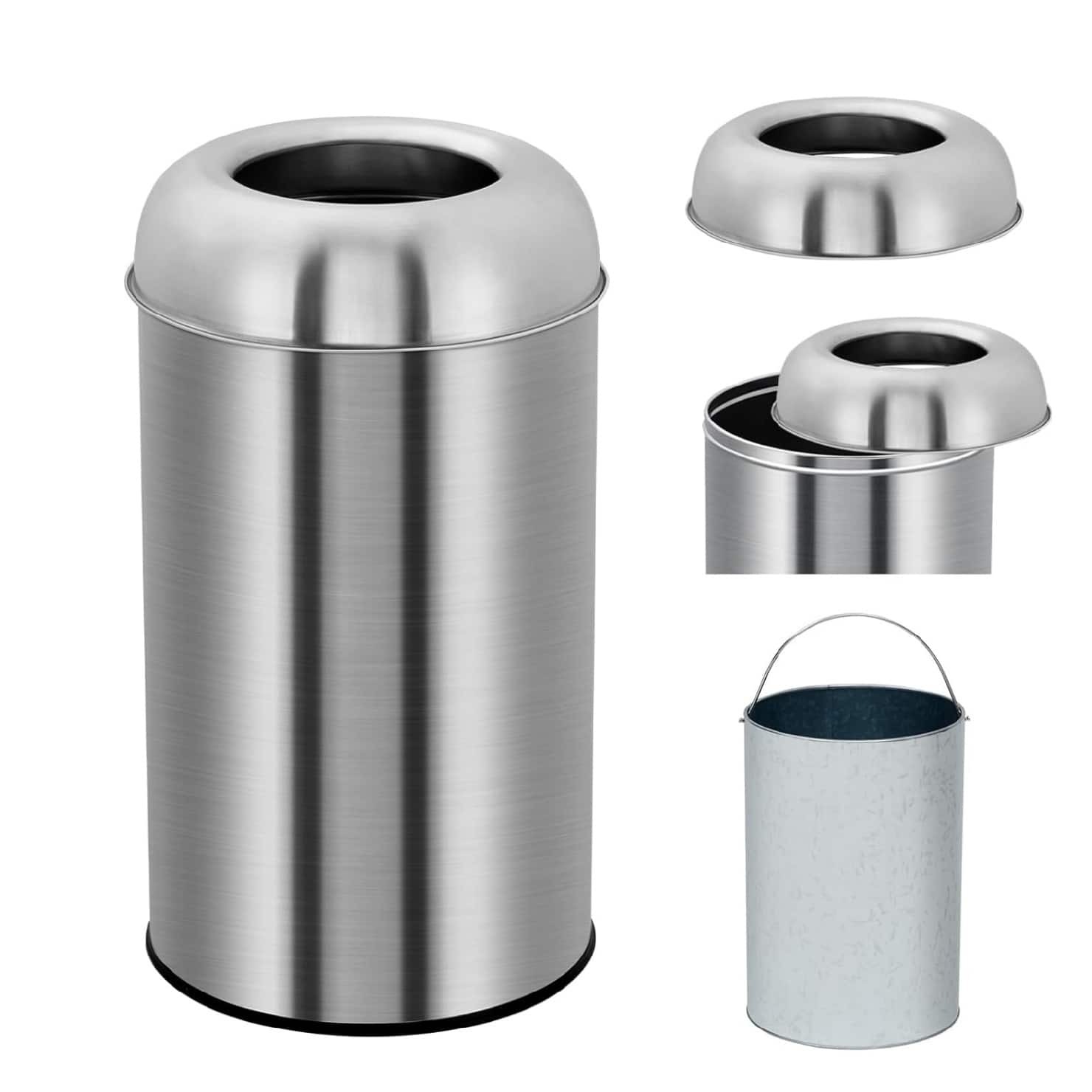 GARVEE - 18.5 Gallon Heavy-Duty Kitchen Trash Can, Brushed Stainless Steel Waste Bin - Silver