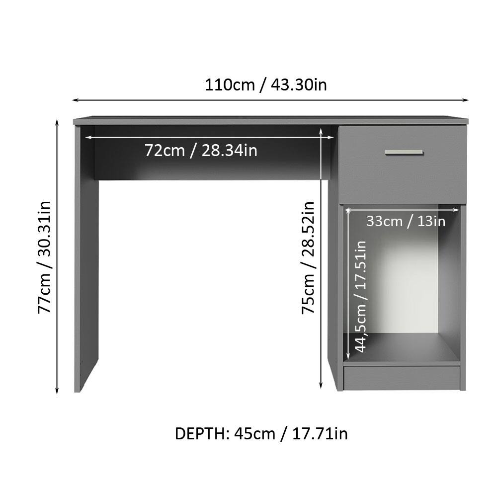 110cm / 43.30in  
72cm / 28.34in  
77cm / 30.31in  
75cm / 29.52in  
44.5cm / 17.51in  
33cm / 13in  
DEPTH: 45cm / 17.71in
