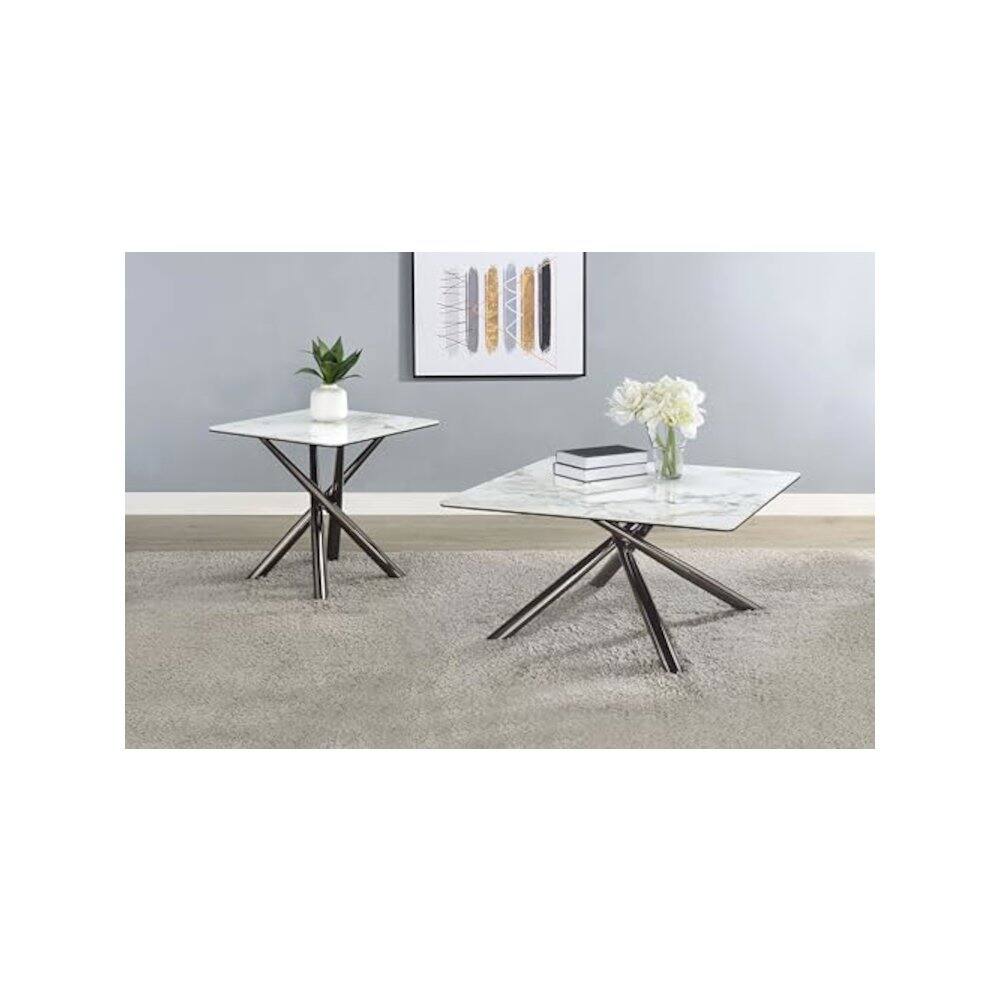 Angle. Coaster Co. of America - Carvell 2-piece Square Coffee and End Table Set Mirage White - Mirage White.