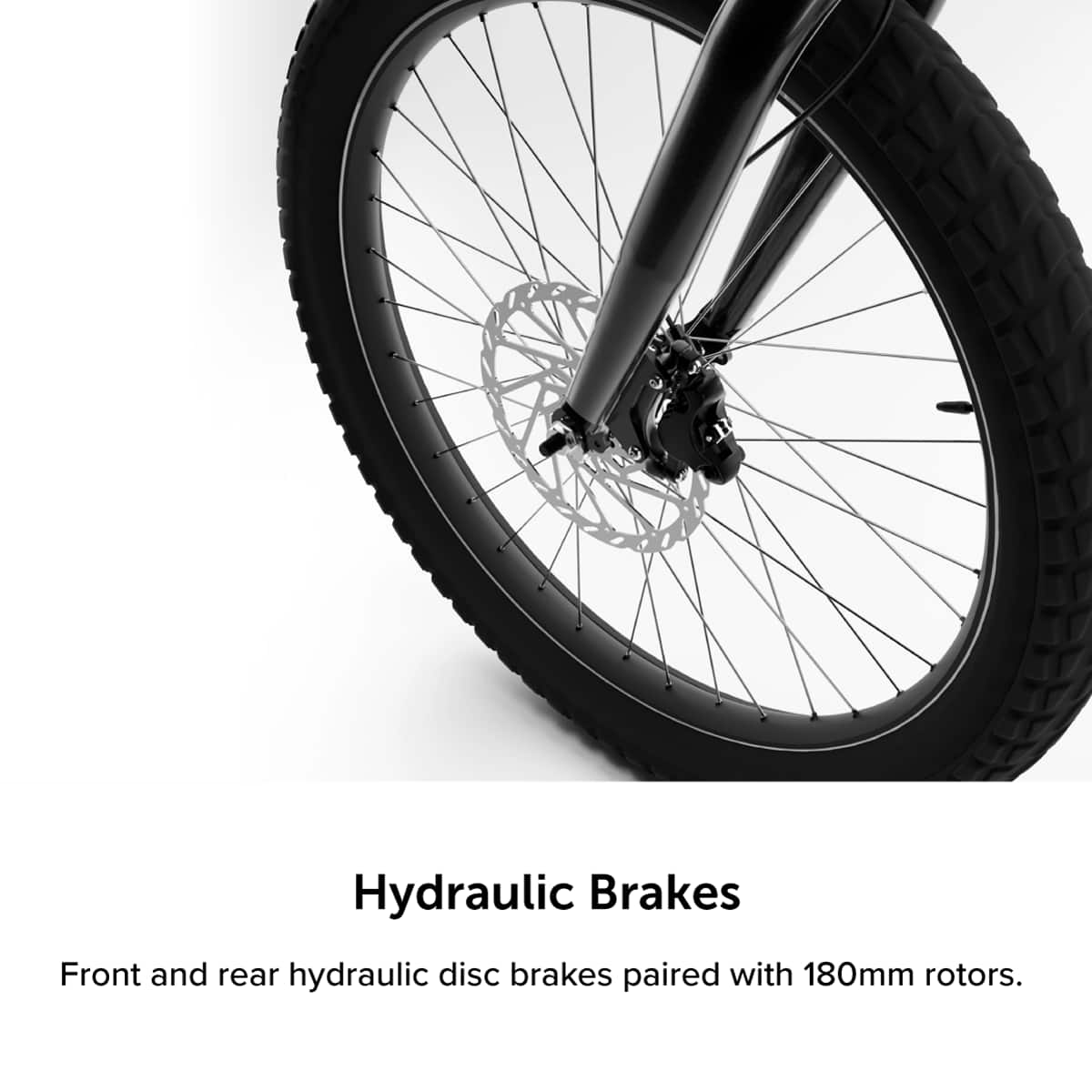 Hydraulic Brakes: Front and rear hydraulic disc brakes paired with 180mm rotors.