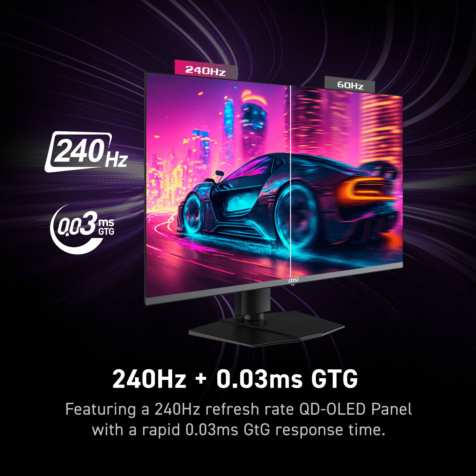 Featuring a 240Hz refresh rate QD-OLED Panel with a rapid 0.03ms GtG response time.