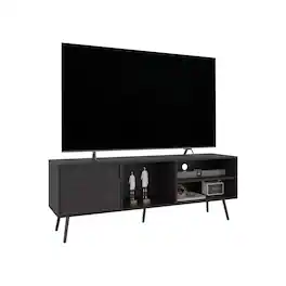 Spaco - Modern TV Stand for 60-70 Inch TVs with 1 Door 3 Open Shelves Console, Compact Media Storage for Small Spaces - Black