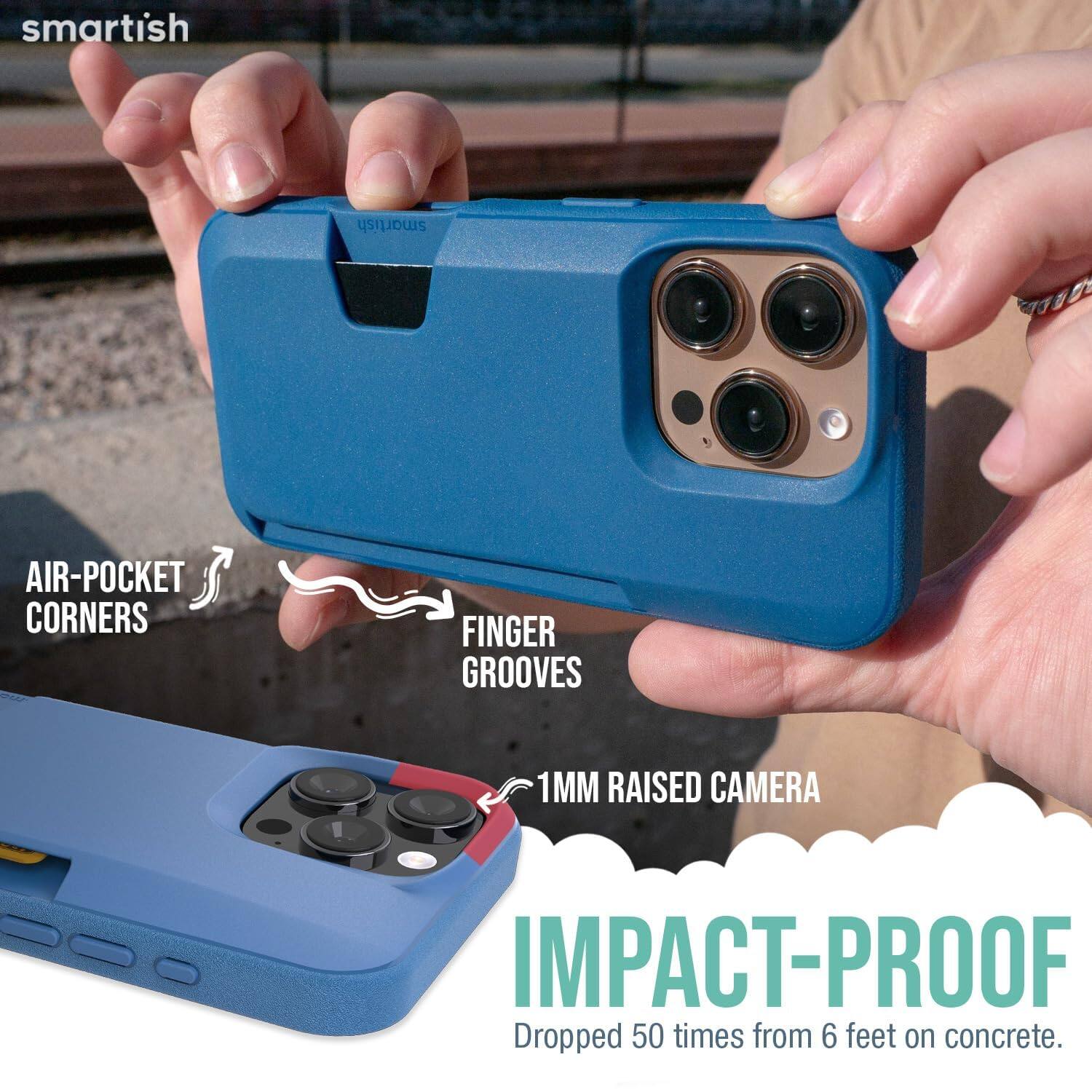 smartish

AIR-POCKET CORNERS  
FINGER GROOVES  
1MM RAISED CAMERA  
IMPACT-PROOF  
Dropped 50 times from 6 feet on concrete.