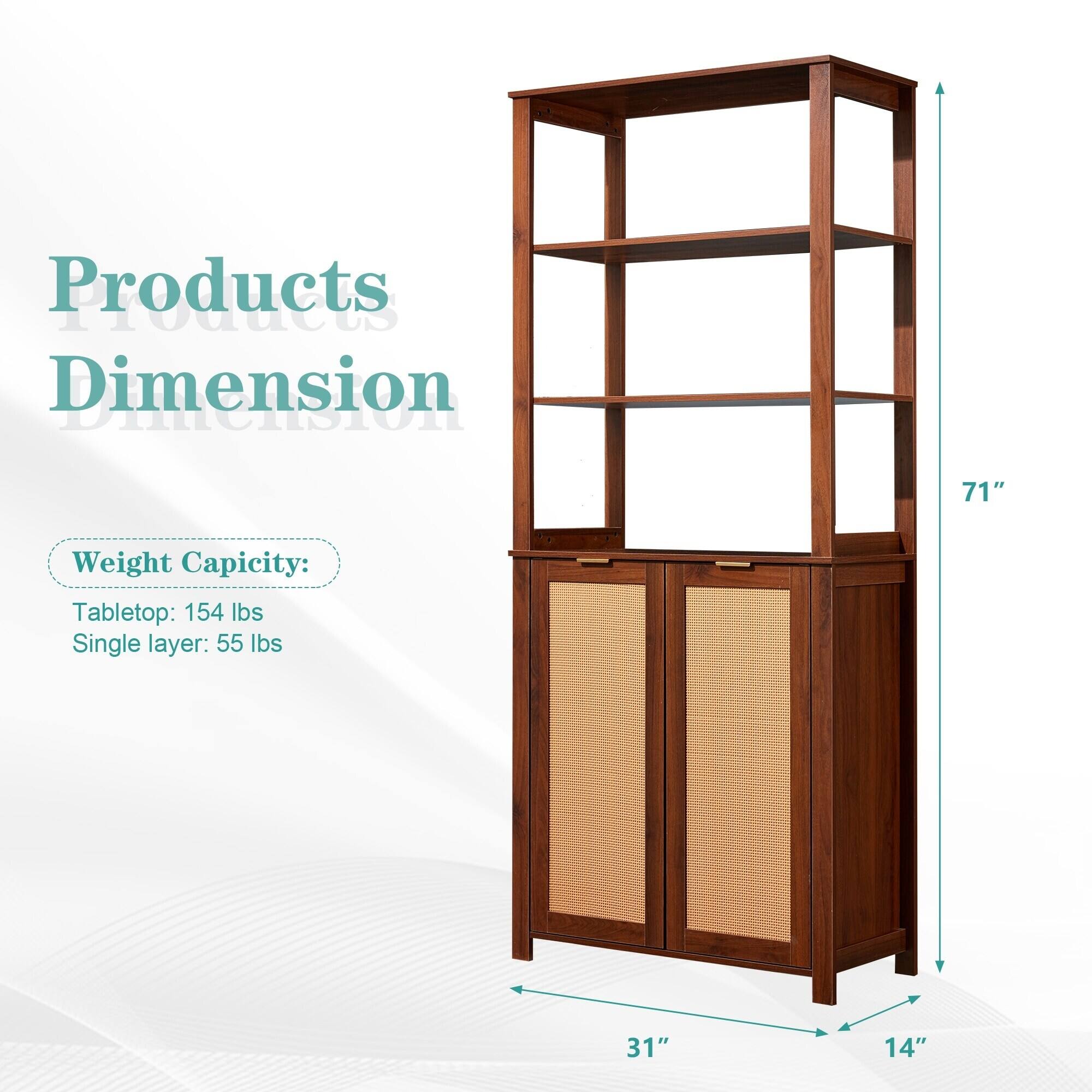 Products Dimension

Weight Capacity:
Tabletop: 154 lbs
Single layer: 55 lbs

71"  
31"  
14"