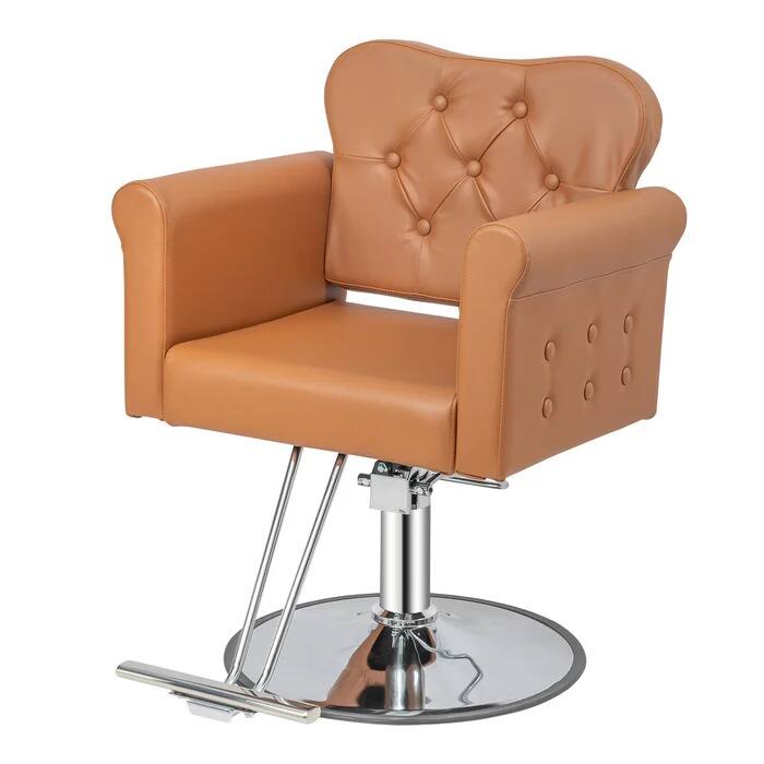 Alt View 7. Winado - Elegant Design Barber Chair Salon Chair with & Tufted Button, Footrest, Hydraulic Pump and Adjustable Height for Beauty - Camel & Silver.