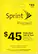 Front. Sprint Prepaid - $45 Top-Up Prepaid Card - Yellow.