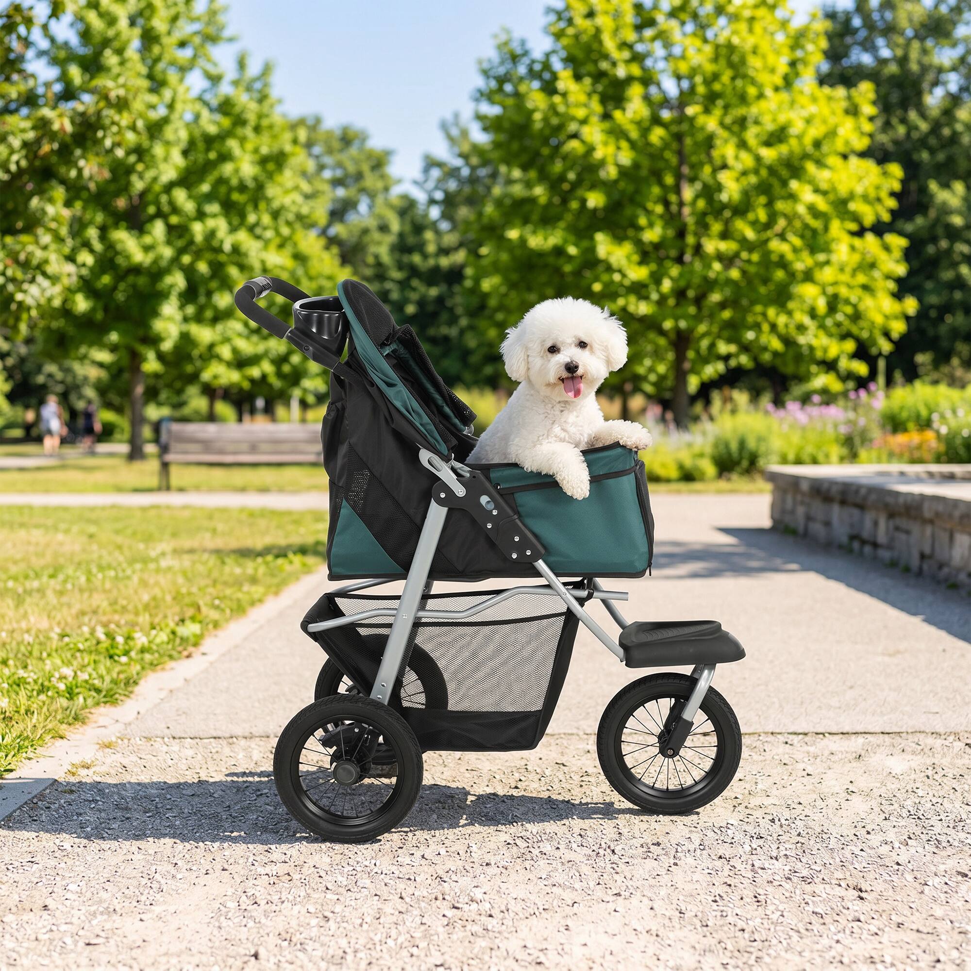 Alt View 8. Pawhut - Stroller, Foldable Dog Stroller with 12" Rubber Wheels for Small Dogs, Up to 22 LBS - Dark Green.