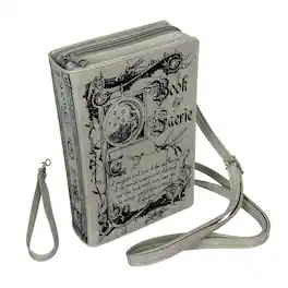 Things2Die4 - Book of Faerie Crossbody Clutch Bag Vinyl Zip Wristlet Purse - Beige
