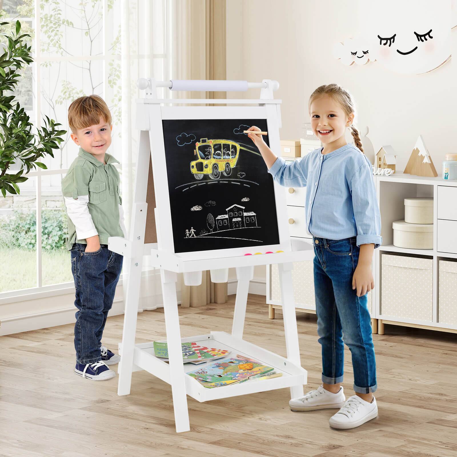 Alt View 1. Costway - Costway Foldable Easel for Kids 3-in-1 Double-sided Art Easel with Chalkboard - White.