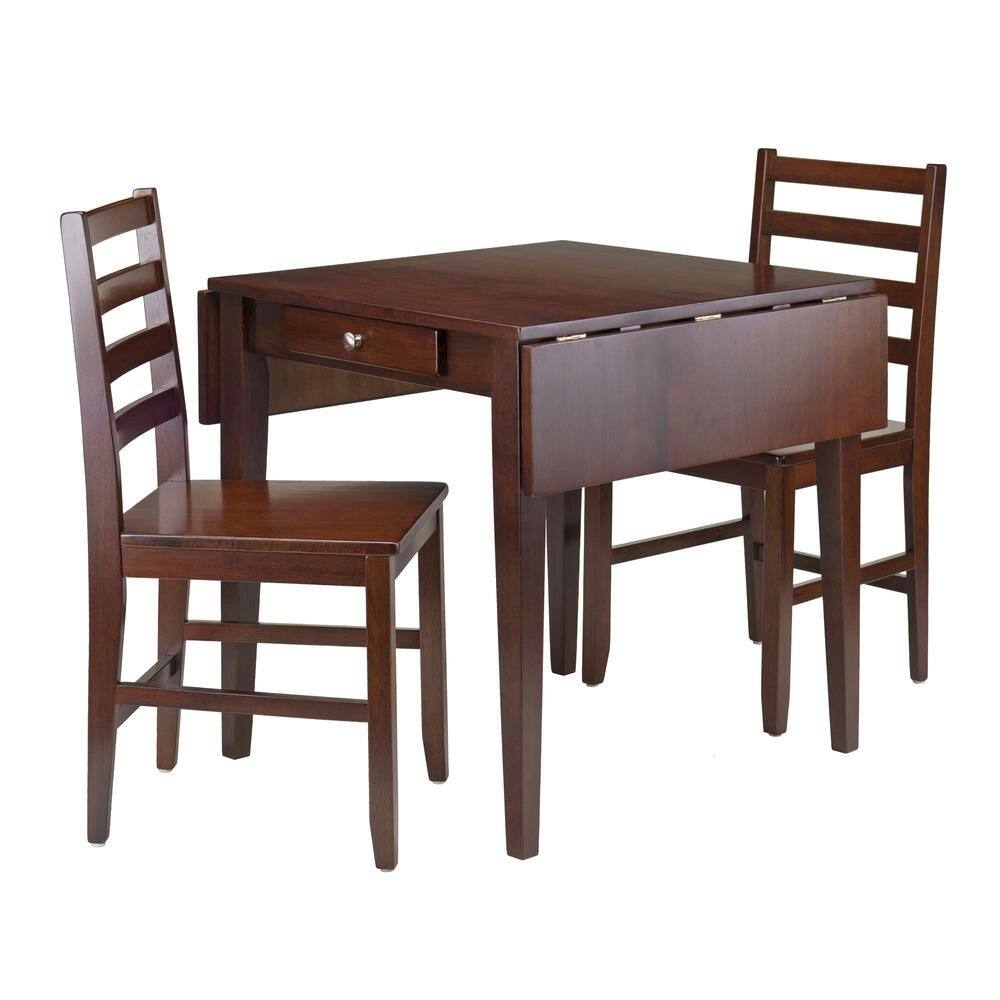Back. FurniFact - Drop Leaf Table Set - Walnut.