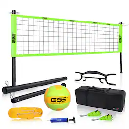 GSE Games & Sports Expert - Volleyball Net Set with Volleyball, Aluminum Poles, Winch System, Pump, and Carrying Bag(Professional) - Green