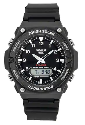 TOUGH SOLAR
CASIO
WR 100M RESIST
5 ALARMS
WATER 100M RESIST
LIGHT
ILLUMINATOR
SEARCH
MODE
DST