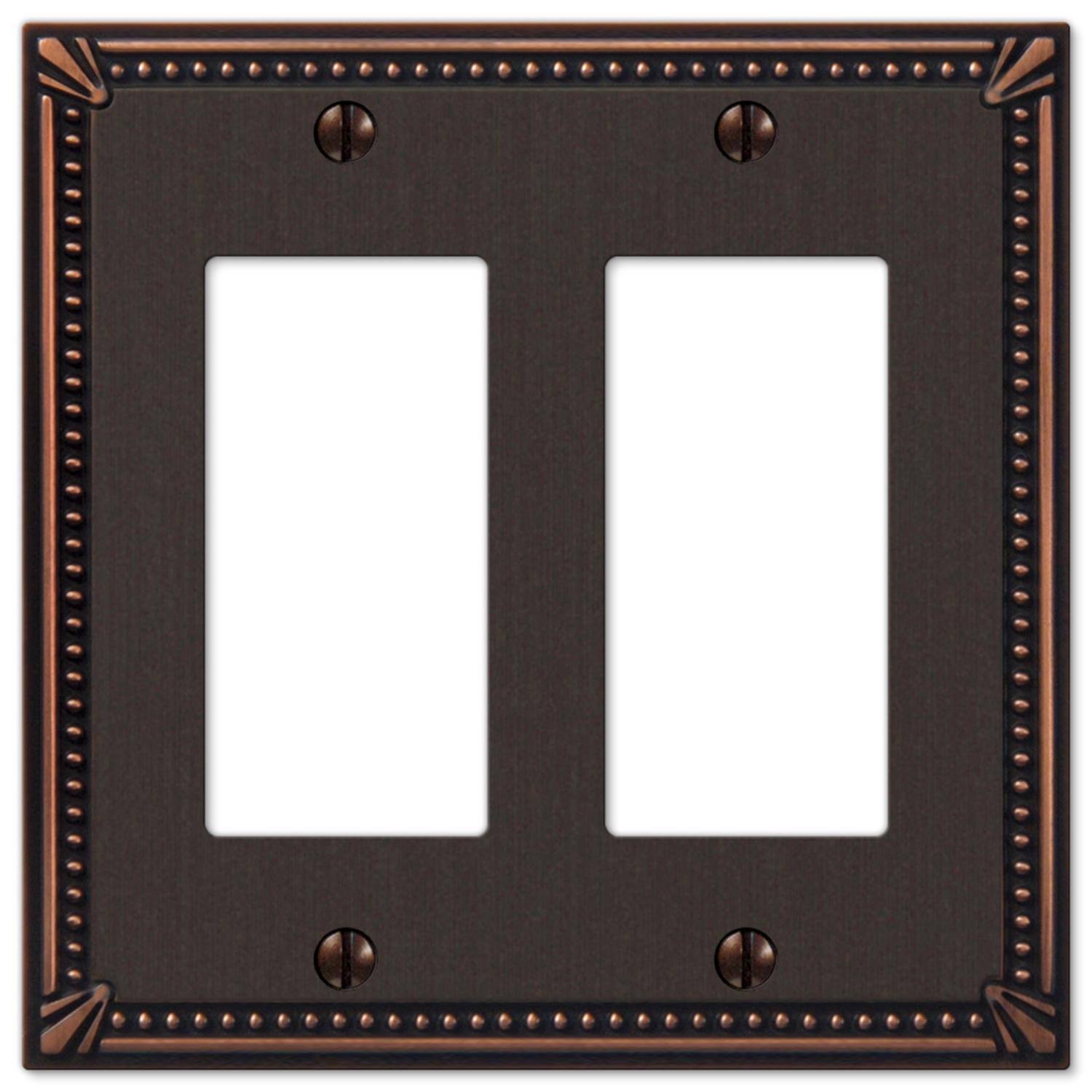 Angle. AMERELLE - Amerelle Imperial Bead Aged Bronze 2 gang Die-Cast Metal Decorator Wall Plate 1 pk - Bronze.