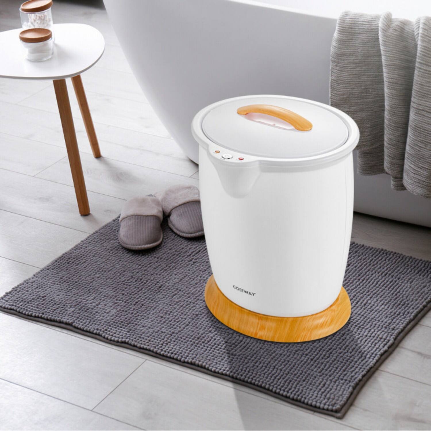 Front. LUCKY ONE - Freestanding Bathroom Towel Warmer Bucket with Auto Shut-Off and Fragrance Holder - White.