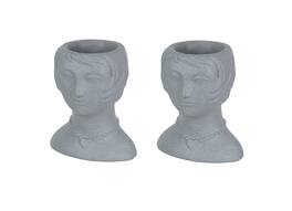 Things2Die4 - Set of 2 Roaring 20's Flapper Lady Concrete Head Mini Planter 6 Inches Tall - Gray