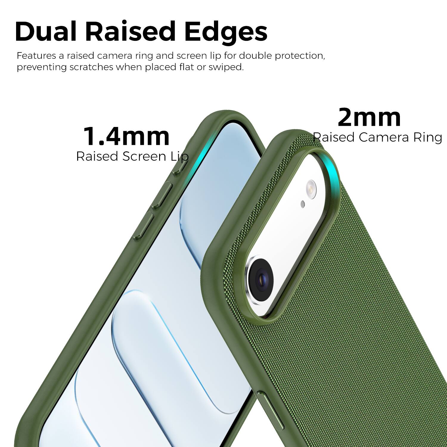 Dual Raised Edges

Features a raised camera ring and screen lip for double protection, preventing scratches when placed flat or swiped.

1.4mm Raised Screen Lip
2mm Raised Camera Ring