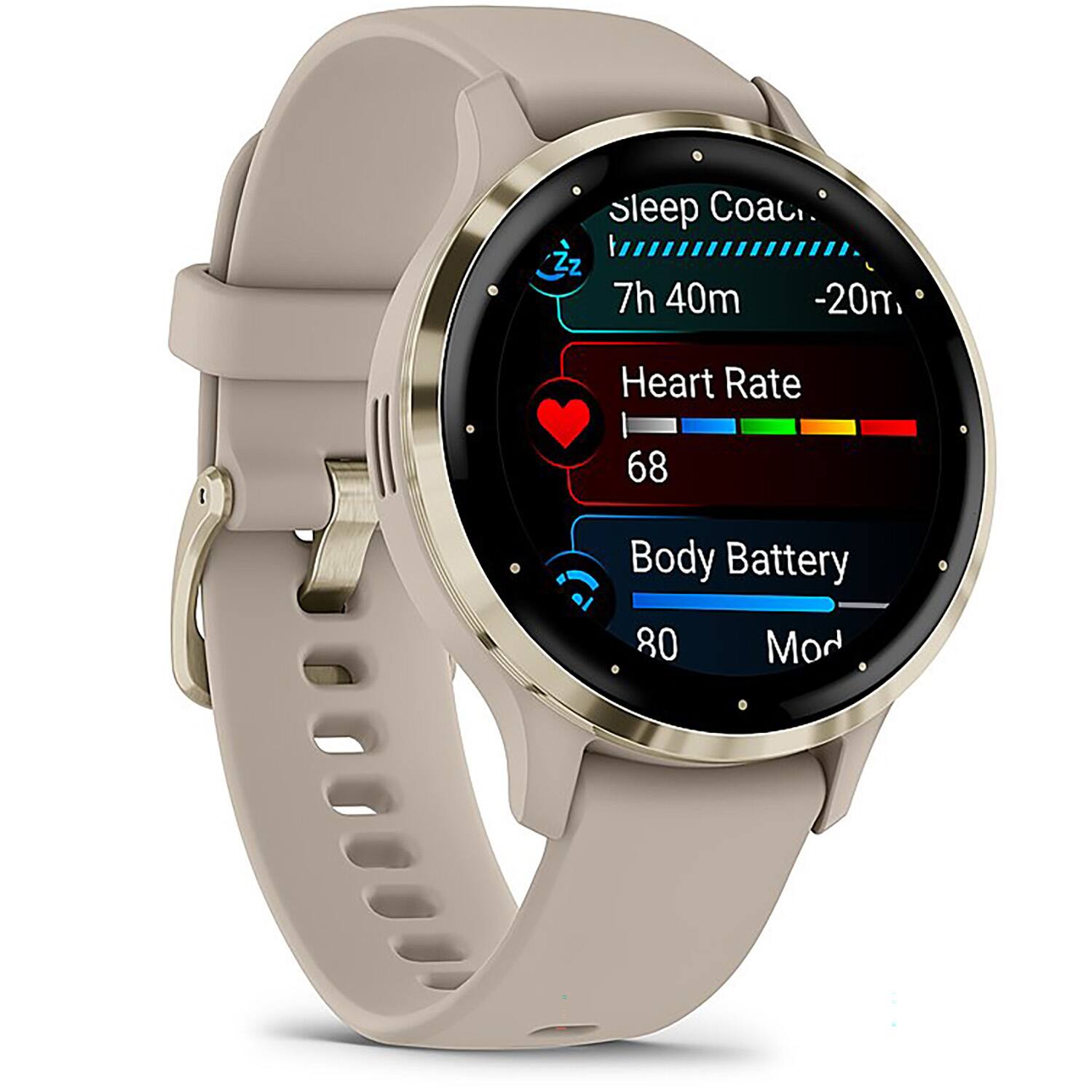 sleep Coach.  
Zz  
7h 40m  
-20m  
Heart Rate  
68  
Body Battery  
80  
Mon