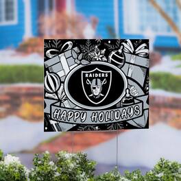 Evergreen Enterprises - Las Vegas Raiders 24" x 18" Happy Holidays Christmas Outdoor Staked Yard Sign - Multicolor