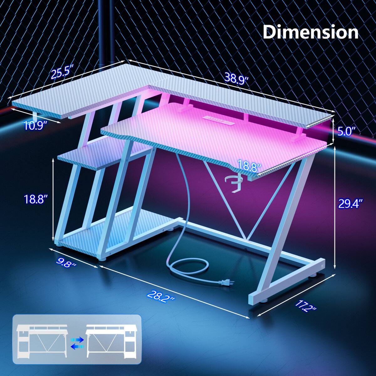 Dimension  
25.5"  
38.9"  
10.9"  
5.0"  
18.8"  
18.8"  
9  
29.4"  
9.8"  
28.2"  
17.2"