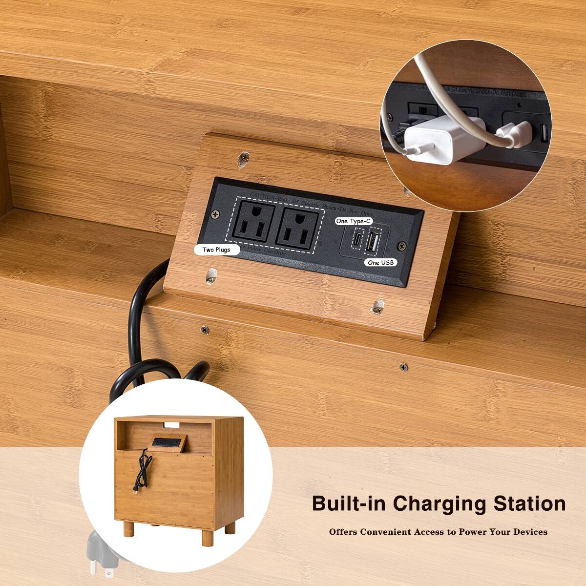 Loheer Two Drawer Nightstand with Charging Station MDF Bedside Table ...