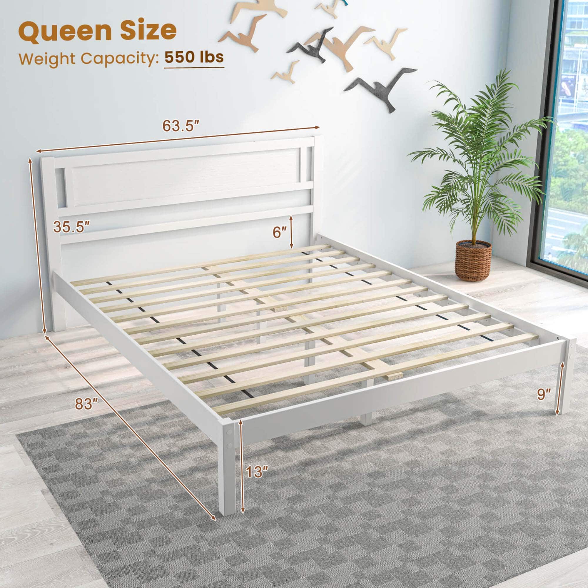 Queen Size Weight Capacity: 550 lbs. 63.5" x 35.5" x 6" x 83" x 9" x 13".