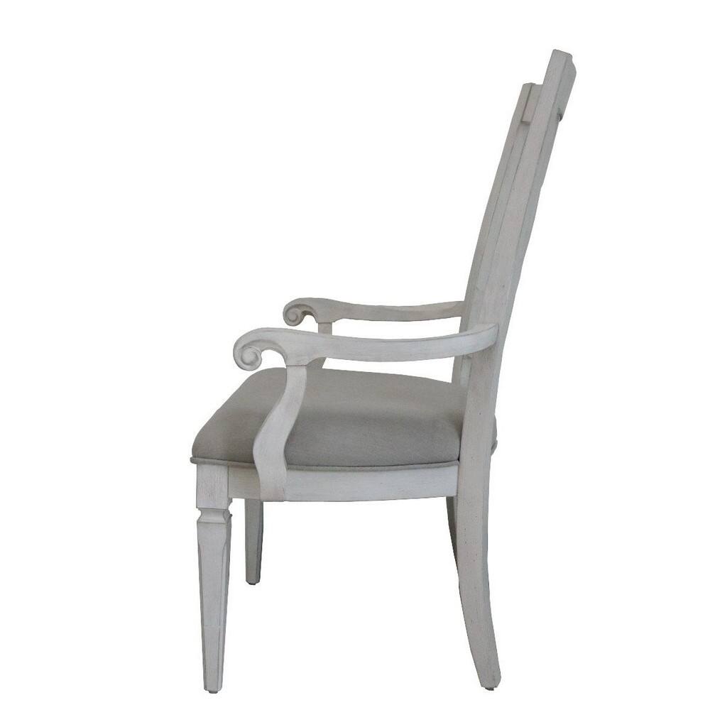 Alt View 2. Manhattan Lane - Kate 24 Inch Dining Armchair Set of 2, Light Gray Linen, White Wood Frame - Gray, White.