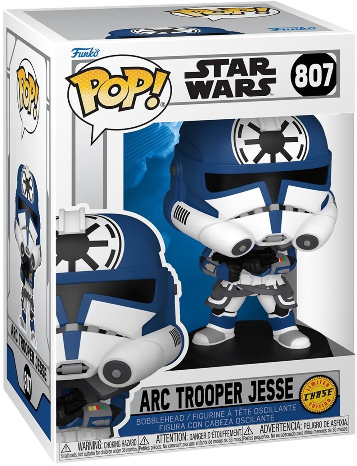 Funko POP!  
STAR WARS  
807  

ARC TROOPER JESSE  
BOBBLEHEAD / FIGURINE OSCILLANTE / FIGURA CON CABEZA OSCILLANTE  

LIMITED EDITION  

WARNING: CHOKING HAZARD. Small parts. Not suitable for children under 36 months.  
ADVERTENCIA: PELIGRO DE ASFIXIA. menores de 36 meses.  
ATTENTION: DANGER D'ÉTOUFFEMENT. aux enfants de moins de 36 mois.  
ADVERTENCIA: PELIGRO DE ASFIXIA. menores de 36 meses.  
ATTENTION: aux enfants de moins de 36 mois.  
WARNING: CHOKING HAZARD. Small parts. Not suitable for children under 36 months.