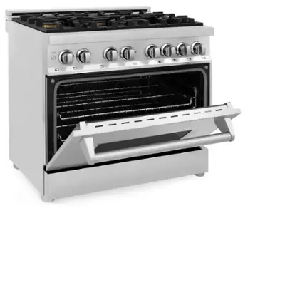 ZLINE - 36" Legacy Dual Fuel Range w/ Gas Cooktop & Electric Oven w/ 6 Brass Burners (RA-BR-36) - Stainless Steel/Brass Burners