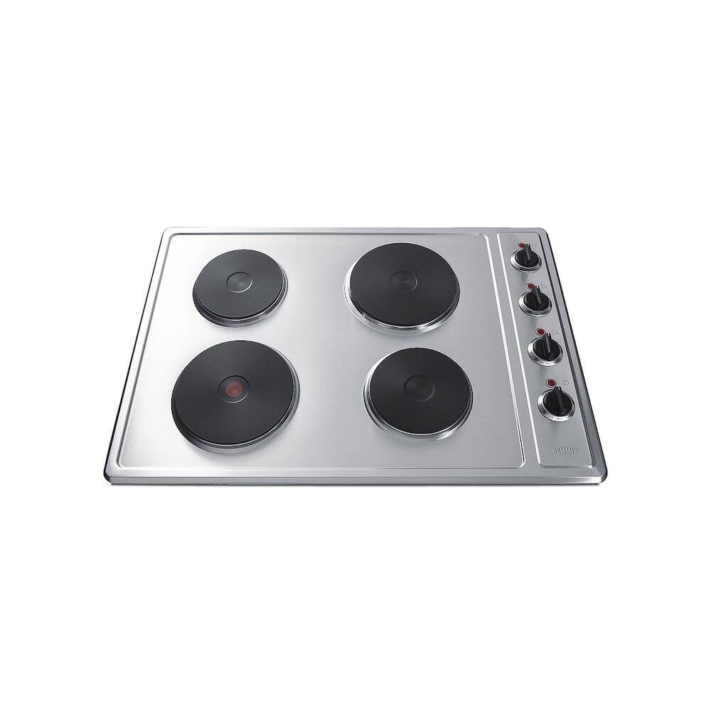 Angle. SUMMIT - 30" Wide 208/240V 4-Burner Solid Disk Cooktop - Silver.