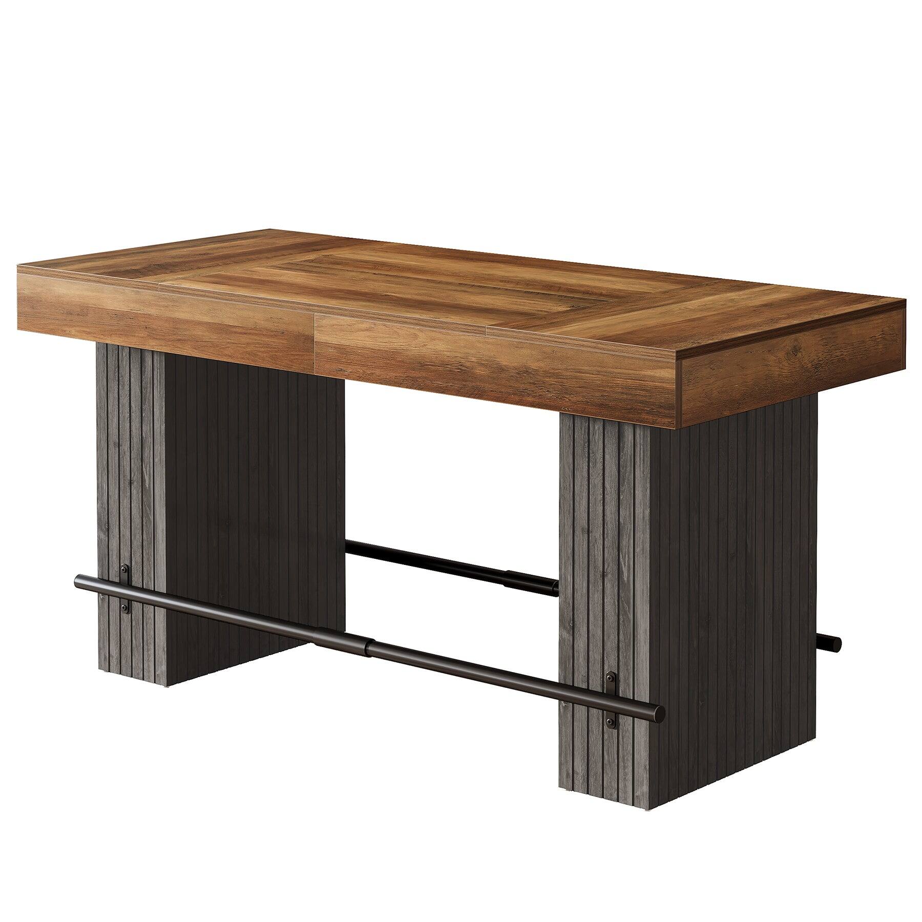 Alt View 5. Tribesigns - Industrial Dining Table with Engineered Wood Construction and Slatted Design for Dining Room and Kitchen - Brown.