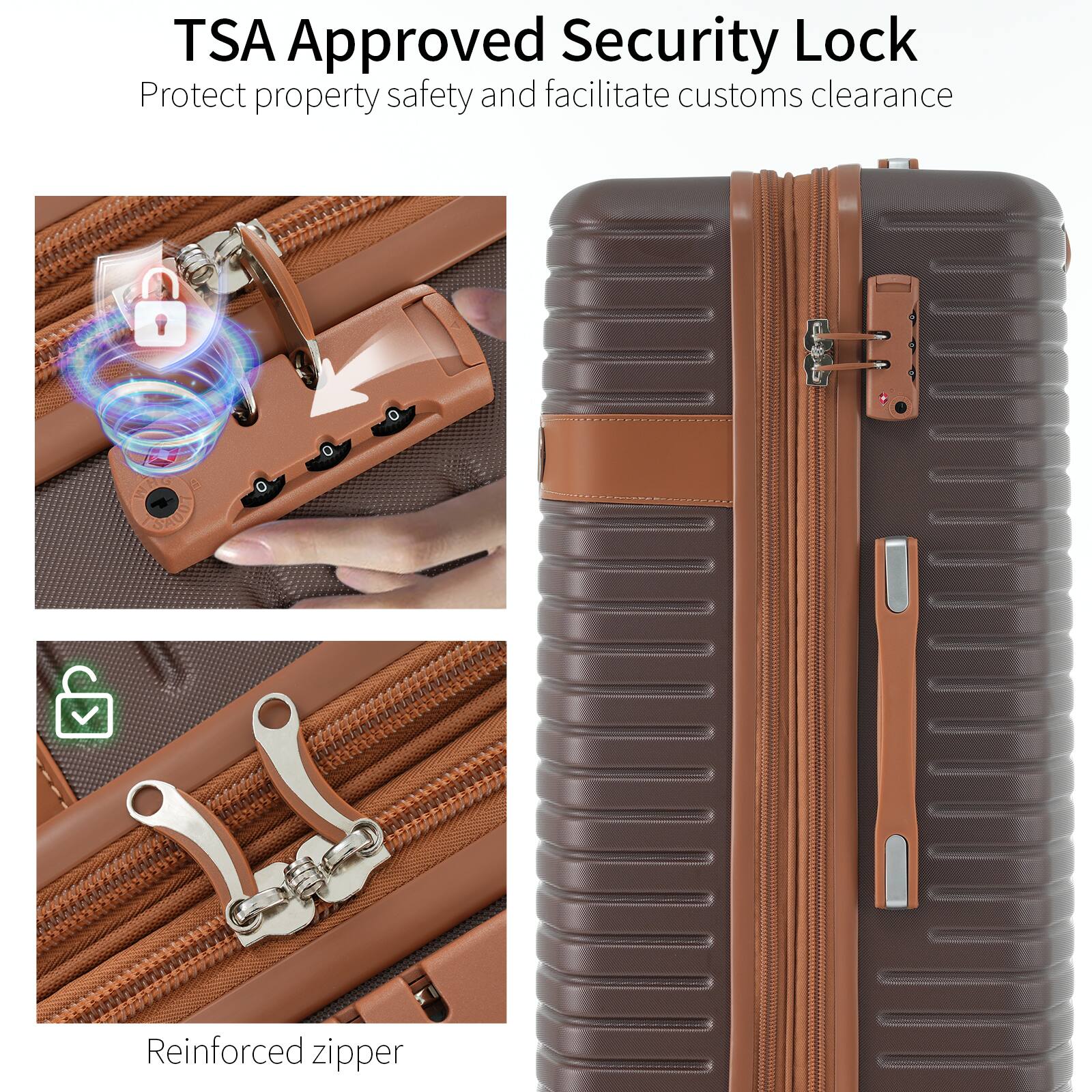 TSA Approved Security Lock  
Protect property safety and facilitate customs clearance  

Reinforced zipper