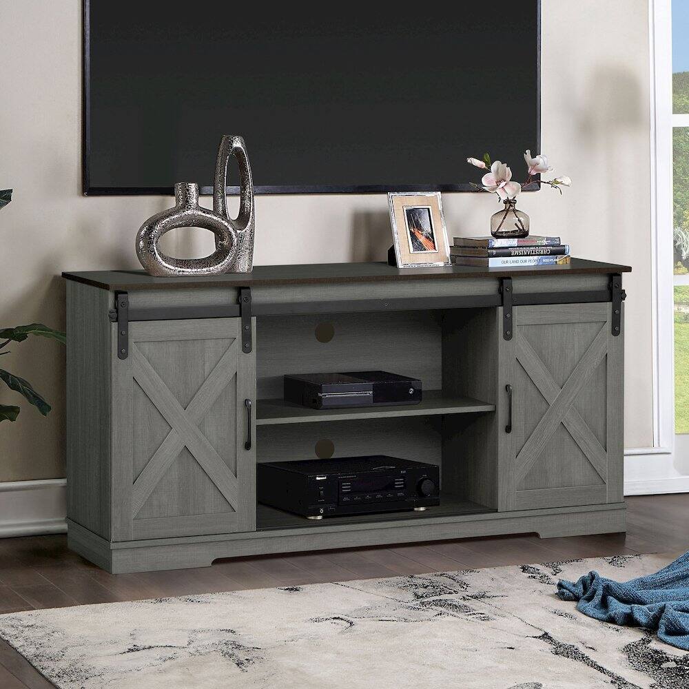 Alt View 3. Furniture of America - Gaia Farmhouse Wood TV Stand for TV's up to 56-inch in Grey - Gray.
