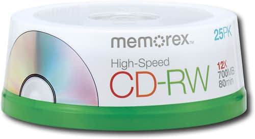 Front. Memorex - 25-Pack 12x CD-RW Disc Spindle - Silver.