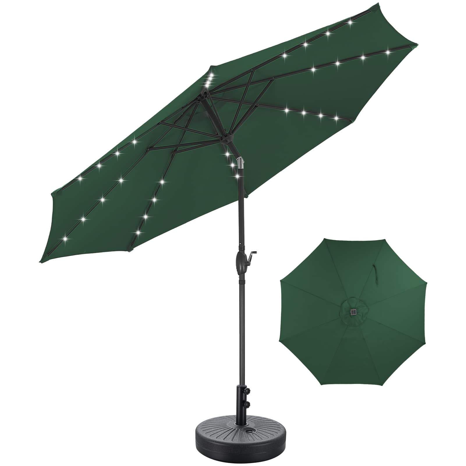 Ainfox - 10FT Solar Lights Patio Umbrella with Tilt Outdoor Umbrella for Garden Deck Backyard Pool Beach Included Base - Green