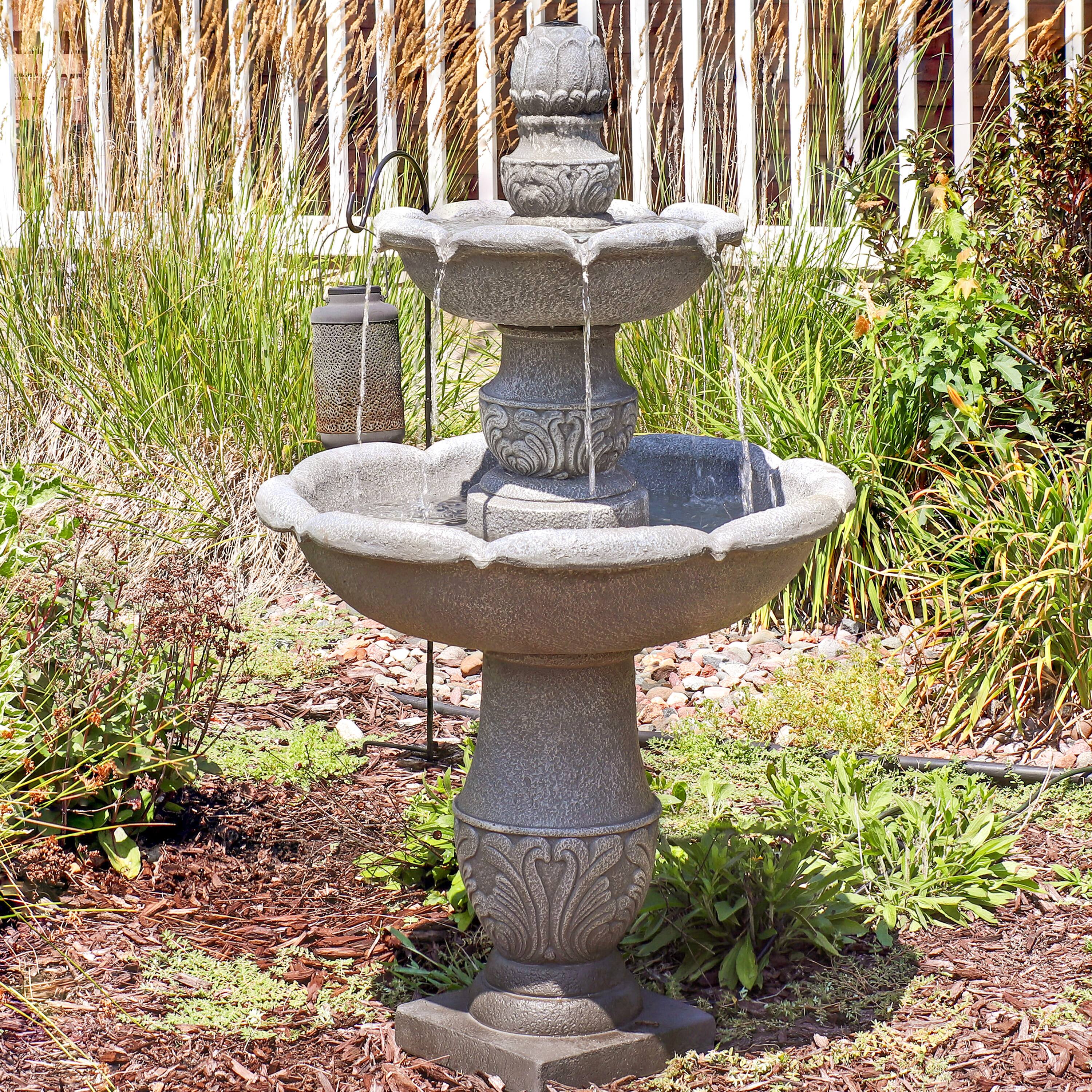 Alt View 3. Sunnydaze - French Garden Reinforced Concrete Outdoor 2-Tier Water Fountain - Light Grey.