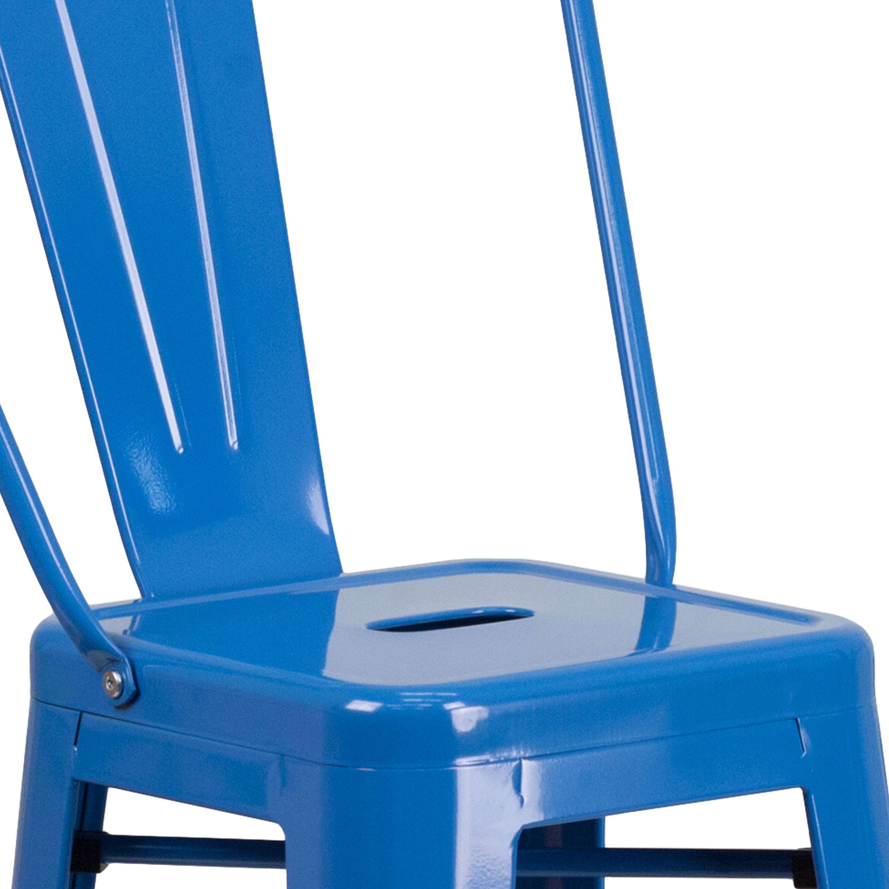 Alt View 9. Emma + Oliver - Commercial Grade 4 Pack 30" High Metal Indoor-Outdoor Barstool with Back - Blue.