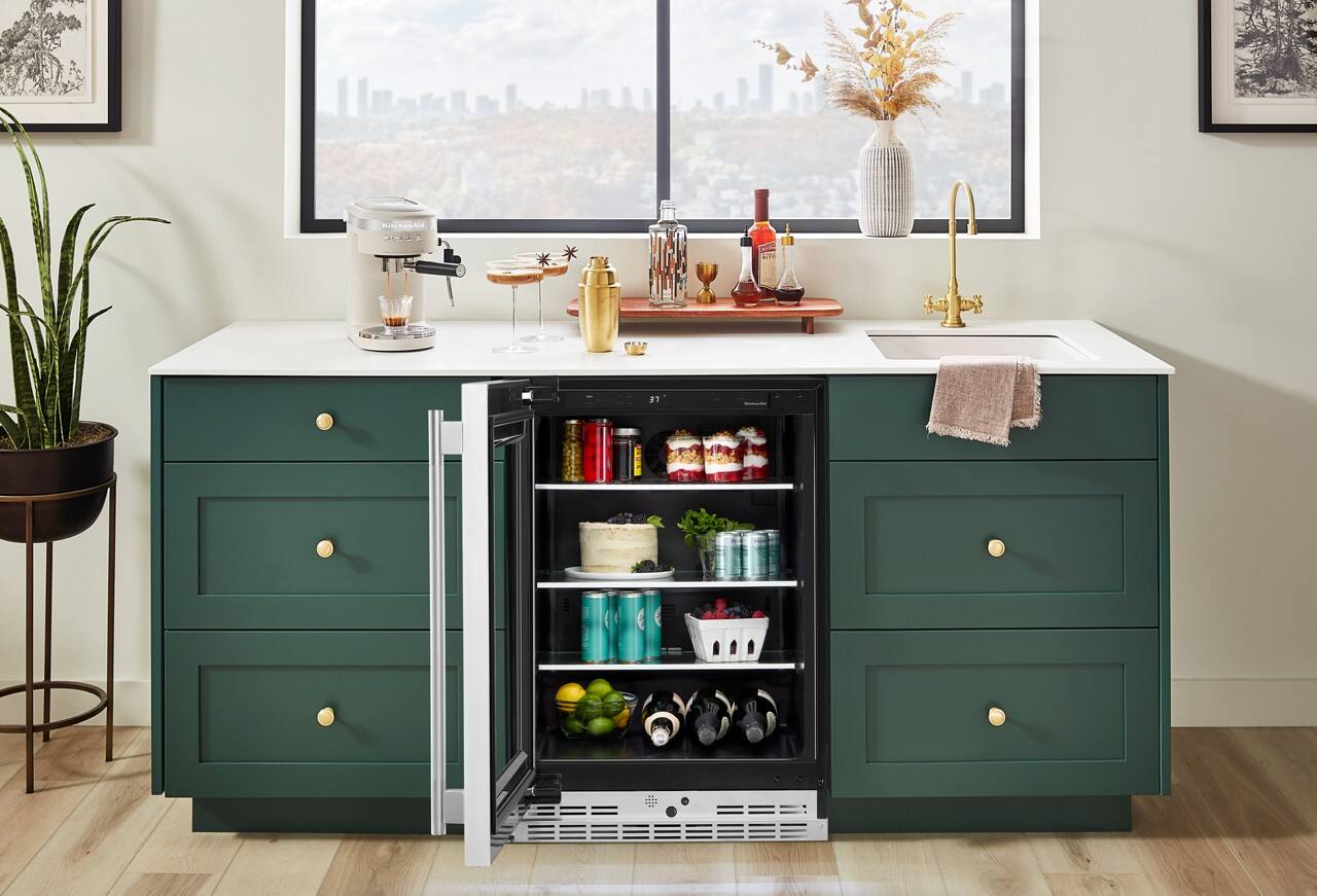 Alt View 5. KitchenAid - 5.2 Cu. Ft. Undercounter Refrigerator Glass Door and Shelves with Metallic Accents - PrintShield Stainless Finish.