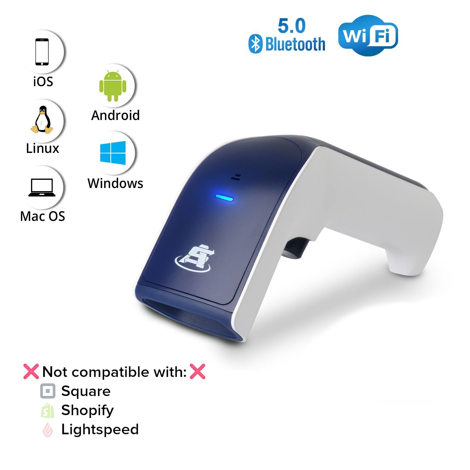 5.0 Wi-Fi Bluetooth iOS Android Linux Windows Mac OS X  
Not compatible with: X Square S Shopify Lightspeed