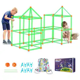 Glintex - Fort Building Kit for Kids 140PCS Glow in Dark STEM Construction Toy Set Indoor Outdoor Tent Gift Ages 4-8