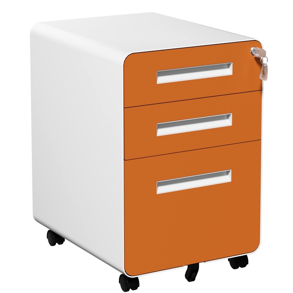 Alt View 4. Loheer - Loheer 3 Drawer File Cabinet Metal Mobile File Cabinet with Lock Orange Steel Under Desk Storage Fully Assembled.
