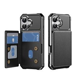UUCOVER - Shockproof Wallet Back Case for Apple iPhone 17,Magnetic PU Leather+TPU Card Holder Case Kickstand Cover - Black