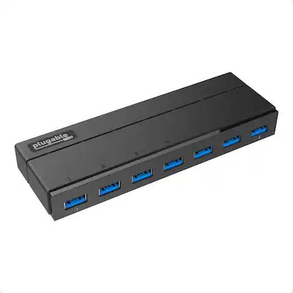 Front. Plugable - USB Hub with Charging - USB 3.0, 7-Port,36W, Driverless - Black.