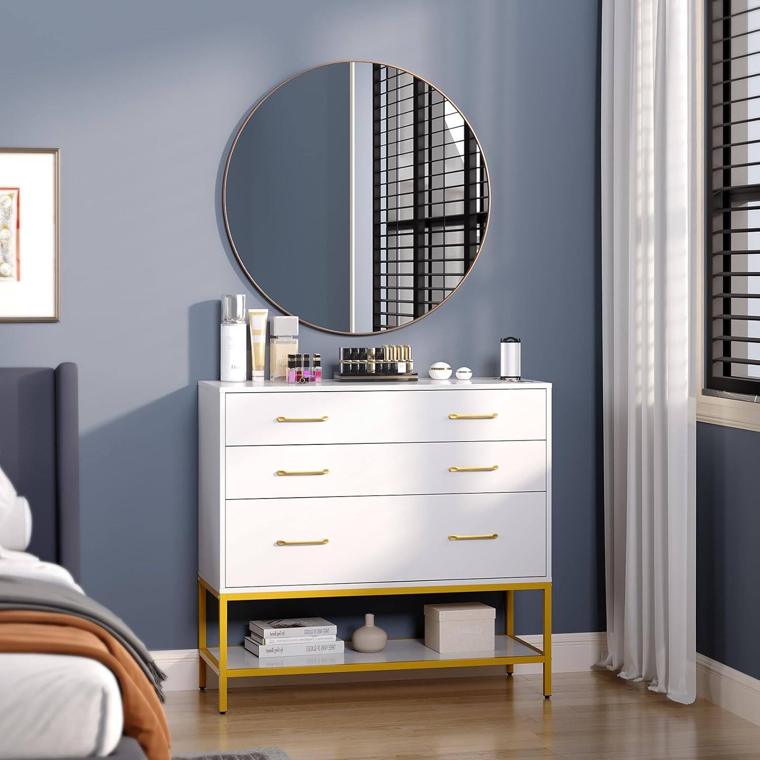 Alt View 4. Winado - Salon Station Freestanding Hair Stylist Cabinet with Mirror, 3 Drawers, Shelf & Tool Holders for Bedroom Bathroom Spas - White & Gold.