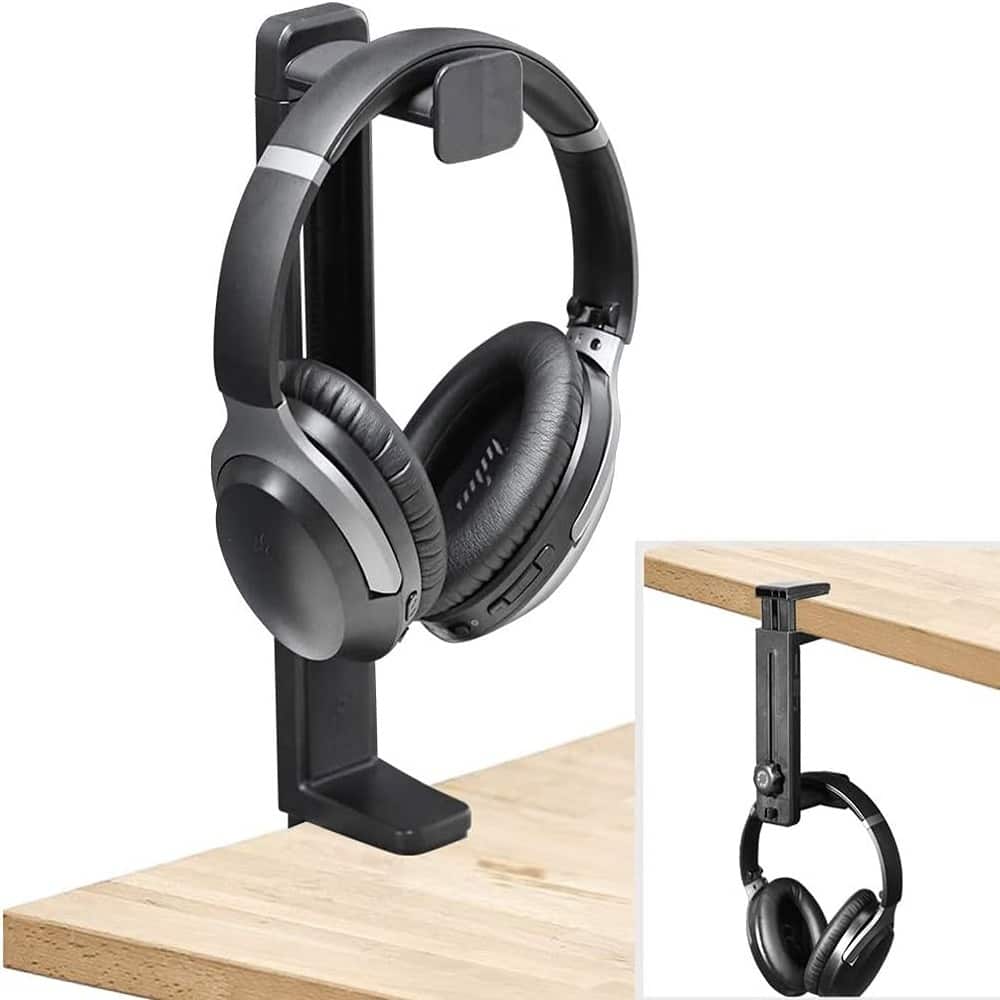 PARKER SLATER - Headphone Stand & Hanger 2 in 1, Above & Under Desk Gaming - Black